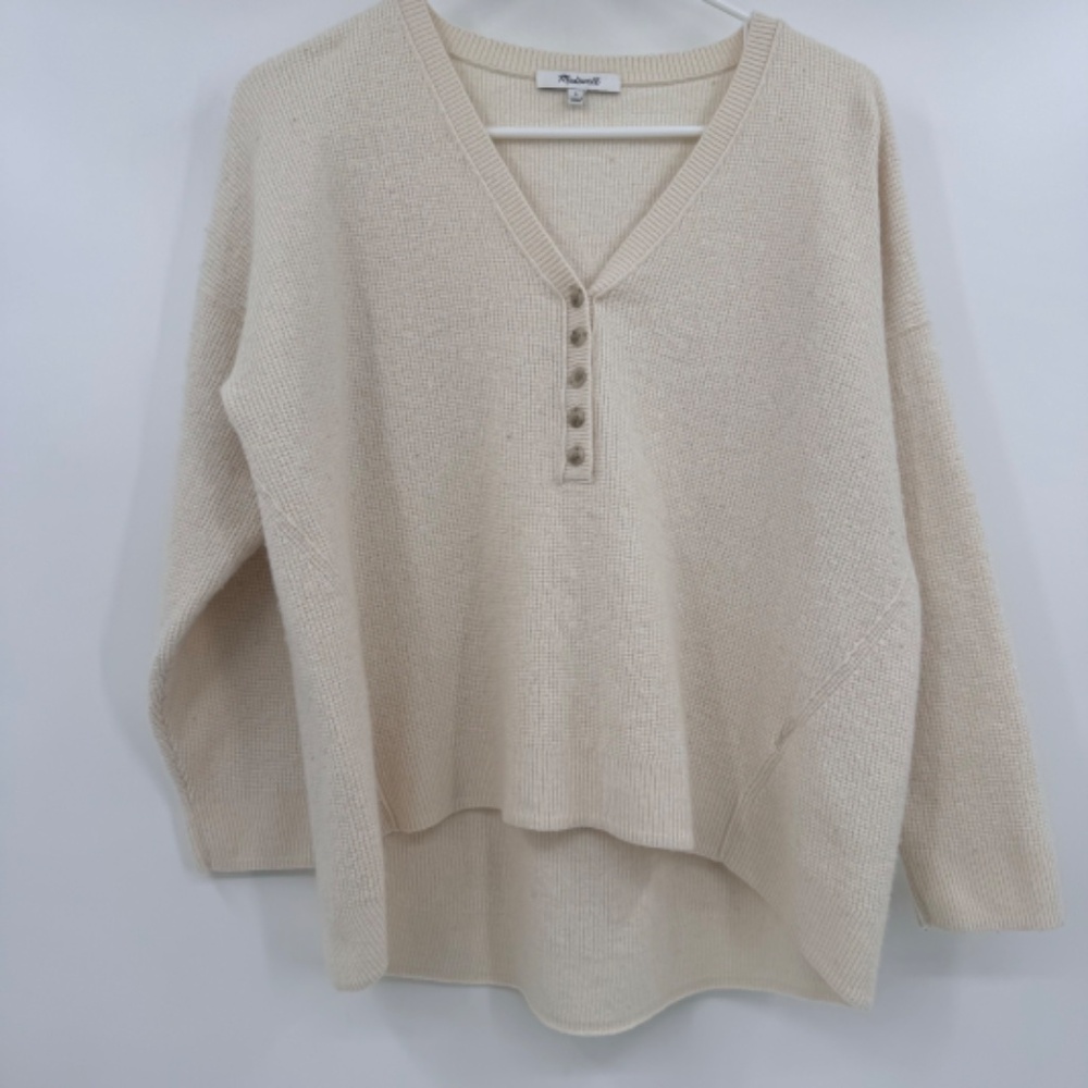 Madewell Sweater Women Large Cream V-Neck Wool Alpaca Slouchy Pullover Preppy